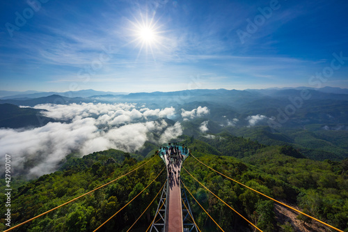 Tourist visited sea of fog in the morning,  Longest skywalk in Asia, Aiyerweng, Betong, Yala, Thailand photo