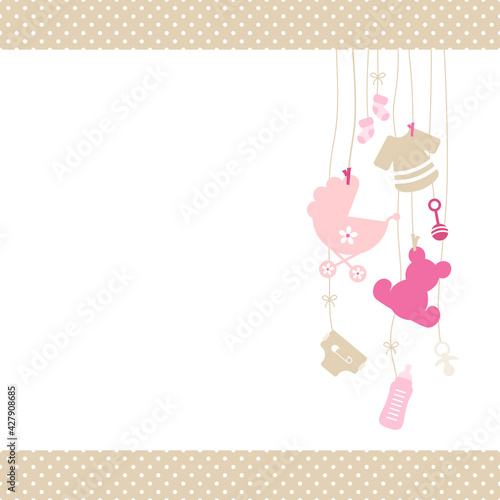 Rechts Hängende Babysymbole Mädchen Kanten Punkte Pink Beige