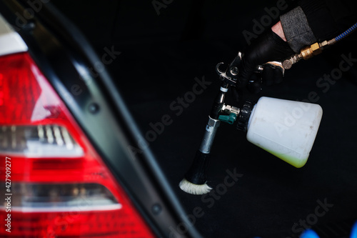 Spray container or washing bottle liquid for car cleaning.