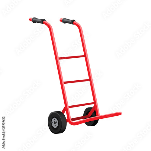 Empty Metal Hand Truck. Hand Truck with two handle and two wheels to carry cardboard boxes. Flat and solid color vector illustration.