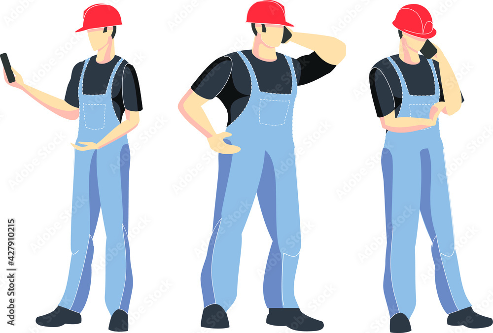 Construction. Builders, group illustration. Vector illustration. Industrial theme. Episode from the life of workers. Carpenters.
