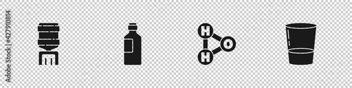 Set Water cooler, Bottle of water, Chemical formula for H2O and Glass with icon. Vector