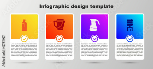 Set Bottle of water, Water jug with filter, Jug glass and cooler. Business infographic template. Vector