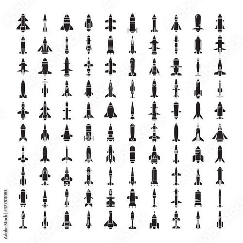 torpedo missile icons vector set
