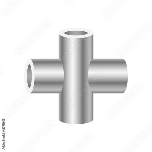PVC plastic pipe fitting or pipe connector vector design isolated on white background. 4-way cross slip socket. Part for connection pipe to DIY built frame structure to support table, shelf, furniture