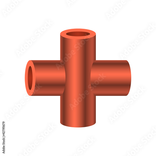 PVC plastic pipe fitting or pipe connector vector design isolated on white background. 4-way cross slip socket. Part for connection pipe to DIY built frame structure to support table, shelf, furniture