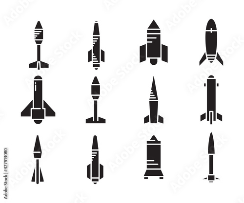 torpedo missile icons vector set