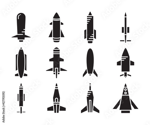 torpedo missile icons vector set
