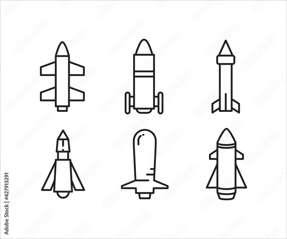 rocket missile icons set line design rocket missile icons set line design