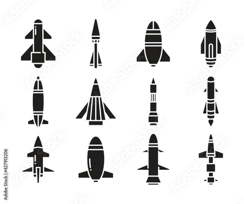 torpedo missile icons vector set