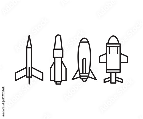 rocket missile icons set line design