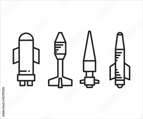 rocket missile icons set line design