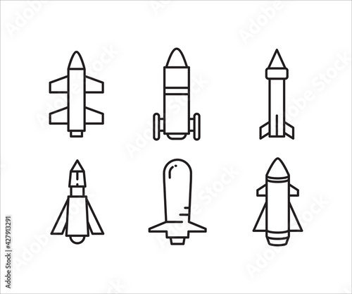 rocket missile icons set line design