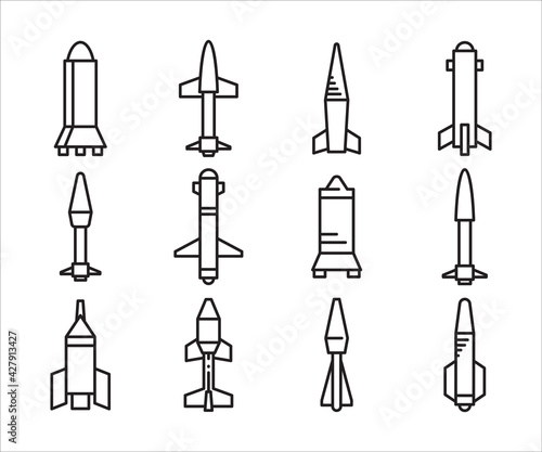 rocket missile icons set line design