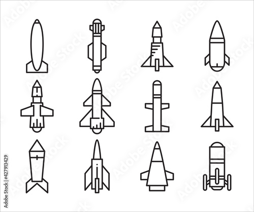 Fotografia rocket missile icons set line design