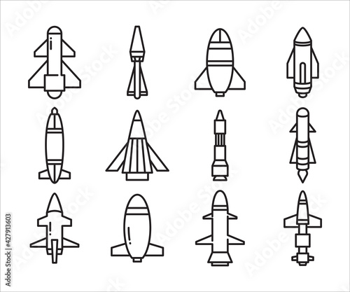 rocket missile icons set line design