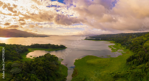 Fototapeta Naklejka Na Ścianę i Meble -  Sunset above Lake Arenal in Costa Rica