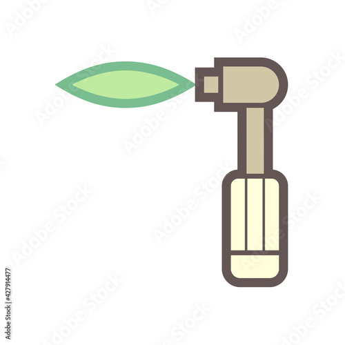 Gas torch vector icon. Welding cutting or fuel-burning equipment tool for welder use to blowing fire flame of oxygen, acetylene and propane for industry, metal steel work, metallurgy and construction.