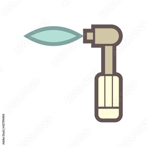 Gas torch vector icon. Welding cutting or fuel-burning equipment tool for welder use to blowing fire flame of oxygen, acetylene and propane for industry, metal steel work, metallurgy and construction.