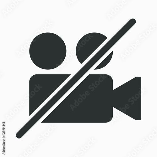 Crossed video recorder icon isolated on white background. Video camera not allowed.