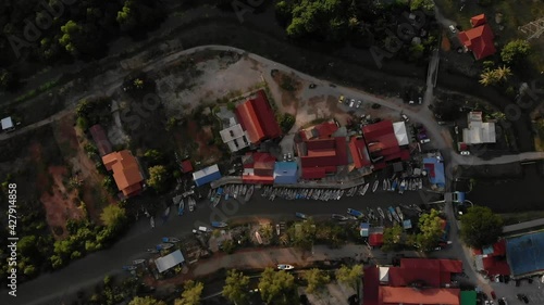 Aerial view of Crystal Bay, Malacca. A popular spot for locals and tourist to enjoy fresh seafoods with beautiful view