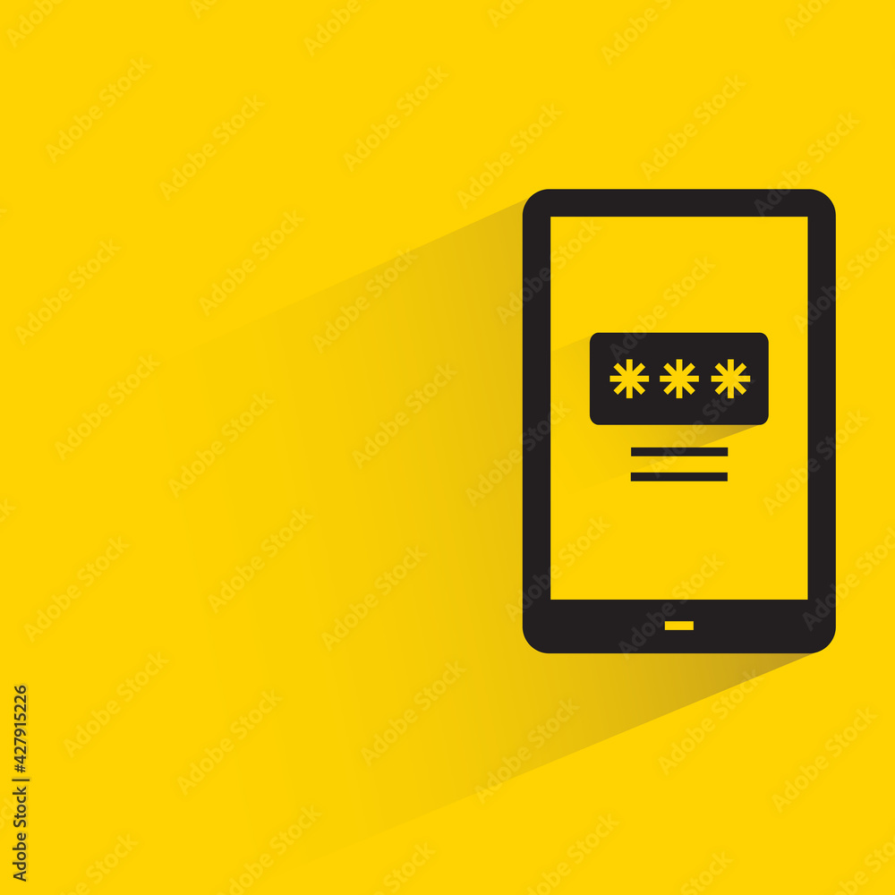 smartphone and password with shadow on yellow background smartphone and password with shadow on yellow background