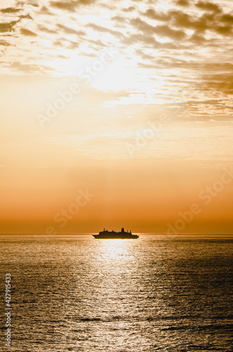 boat at sunset in the sea