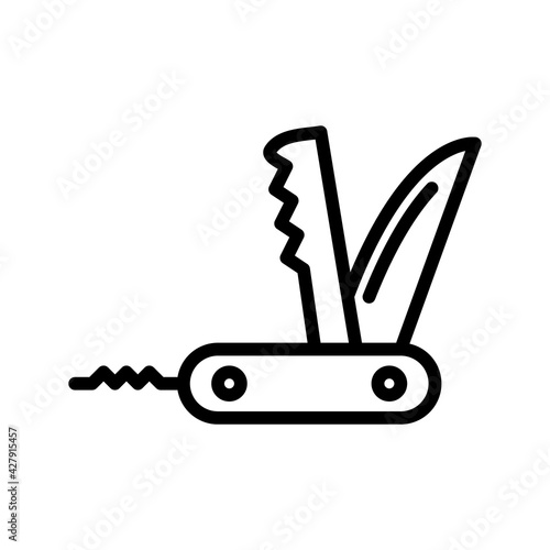 Multi knife flat line icon. Multifunction knife, pocket knife, Swiss knife, multipurpose penknife vector illustrations. Outline signs for website design, logo, app, and store
