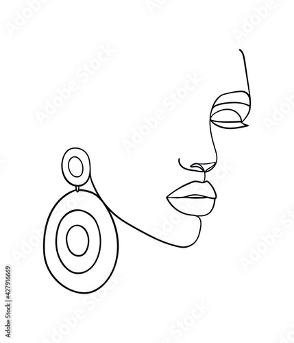 Woman face line drawing. Fashion concept, woman beauty minimalist. - Vector illustration.