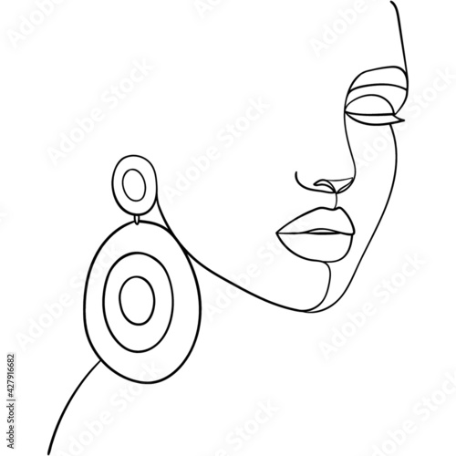 Woman face line drawing. Fashion concept, woman beauty minimalist. - Vector illustration.