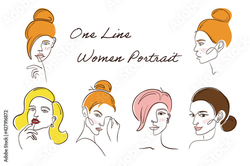 One Line Red-Haired Woman. Continuous line drawing woman portrait in minimal line style for logo, emblem template. One line art. Red hair girl face flat vector illustration