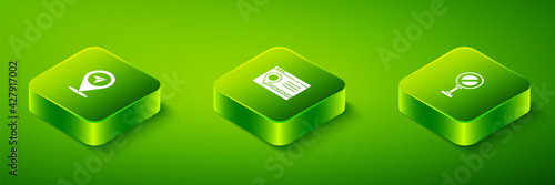 Set Isometric Infographic of city map navigation, Stop sign and Location icon. Vector