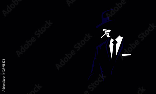 Flat Illustration Mysterious Smoke Man Noir Shadow photo