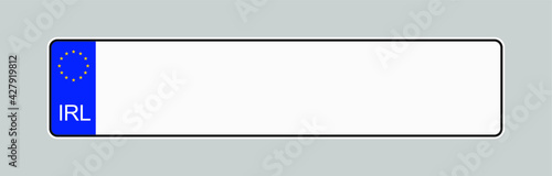 The license plate of Ireland. Vehicle registration plates frame vector isolated. Irish car number plate template.
