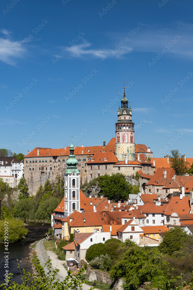 View of the town and castle of Czech Krumlov, Southern Bohemia, Czech Republic