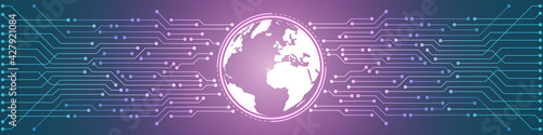 Abstract Digital Global Technology Background, circuit board pattern, microchip, power line
