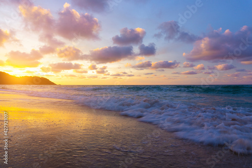 Summer time background beach  wave  sunset  cloud and blue sea.