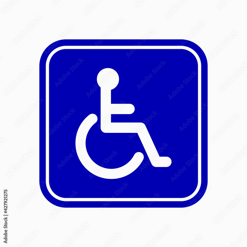 Wheelchair vector icon in blue square with rounded corners. Disabled person pictogram. Handicap symbol. Wheelchair vector icon in blue square with rounded corners. Disabled person pictogram. Handicap symbol.