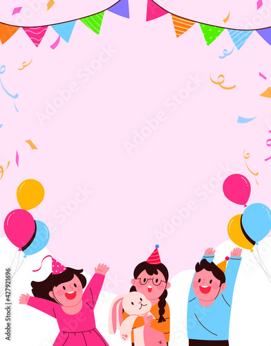 Children's Day celebration concept vector background illustration. Cute children enjoying a party.