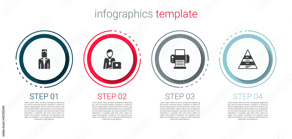 Set Worker, Businessman, Printer and Pyramid chart infographics. Business infographic template. Vector Set Worker, Businessman, Printer and Pyramid chart infographics. Business infographic template. Vector