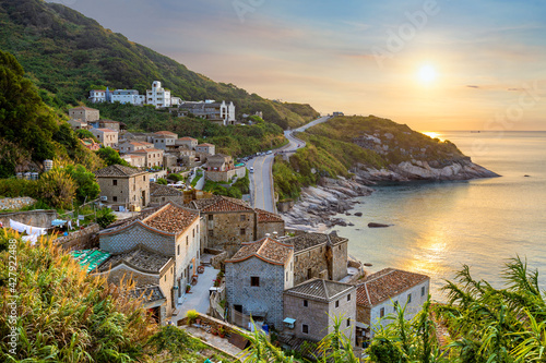 sunset view of Qinbi Village at Matsu, Taiwan photo