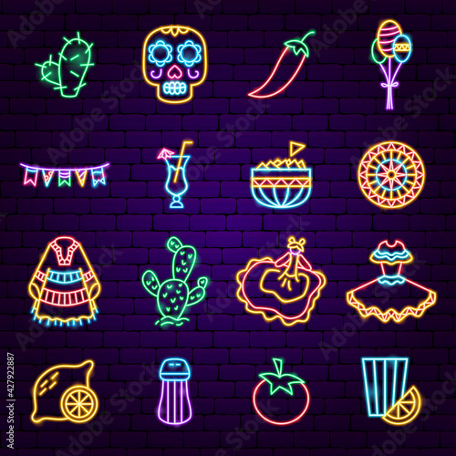 Mexican Holiday Neon Icons