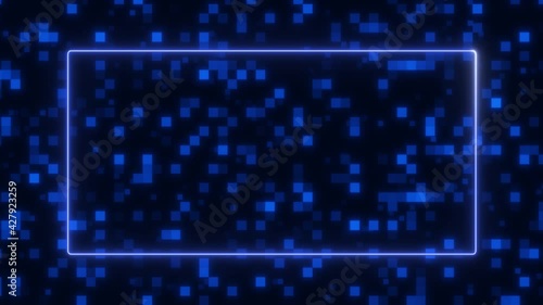 Wallpaper Mural neon light frame on a motion blue box square background animation,glowing lights,abstract dark blue square mosaic pattern background Torontodigital.ca