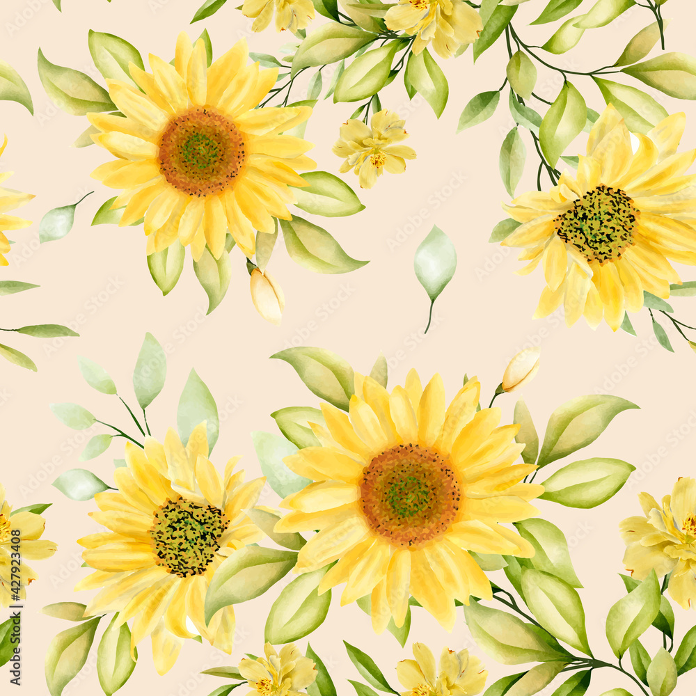 yellow watercolor sunflowers seamless pattern yellow watercolor sunflowers seamless pattern