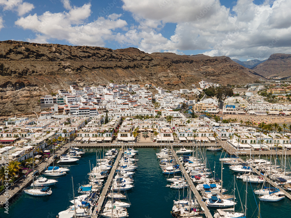 Aerial view on the harbour of Puerto de Mogan in Gran Canaria, Canary Islands, Spain