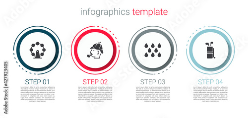 Set London eye, Sherlock Holmes, Water drop and Golf bag with clubs. Business infographic template. Vector