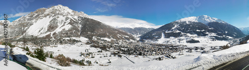 Panoramic winter view of Bormio and the ski slopes