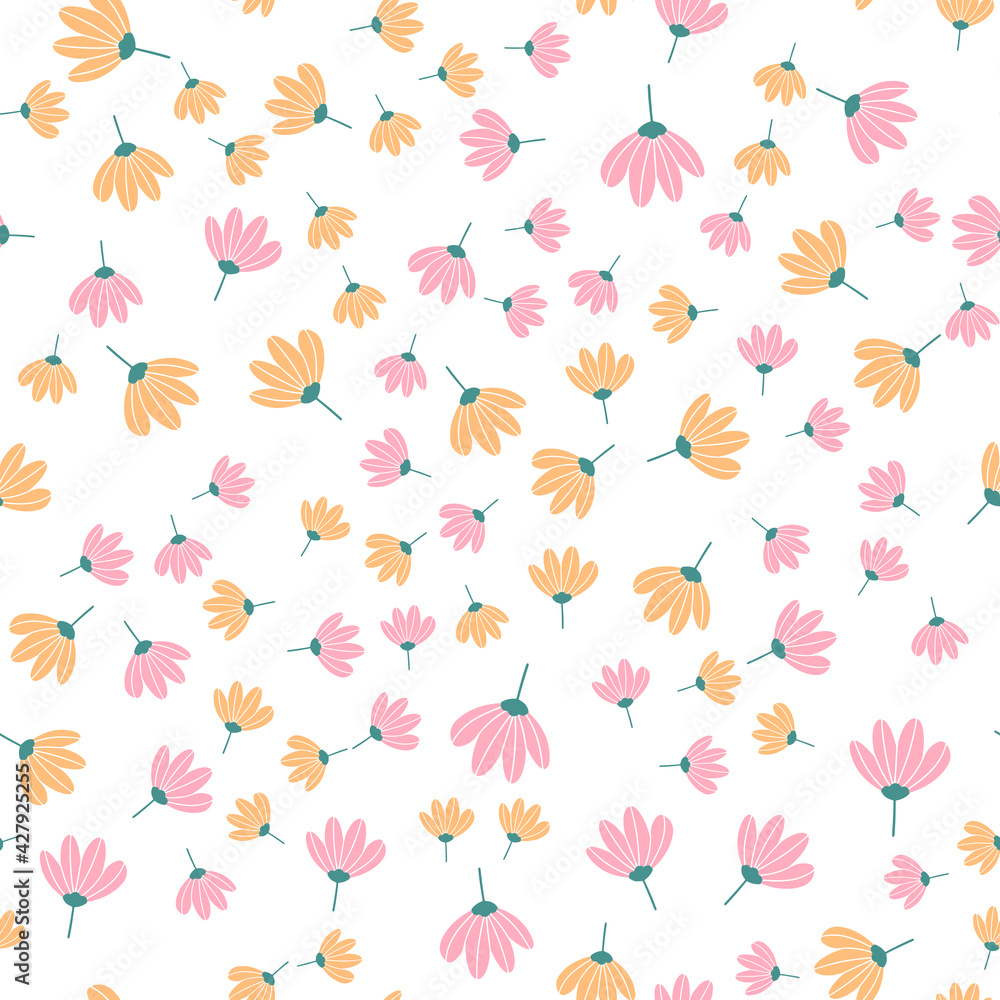 Vector floral pattern in doodle style with flowers and leaves. Gentle, spring floral background. Vector floral pattern in doodle style with flowers and leaves. Gentle, spring floral background.