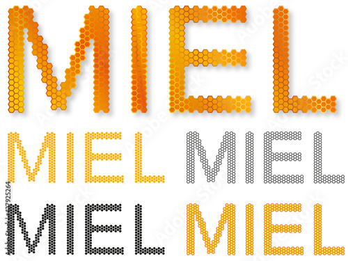 MIEL, TEXTE EN NID D'ABEILLE