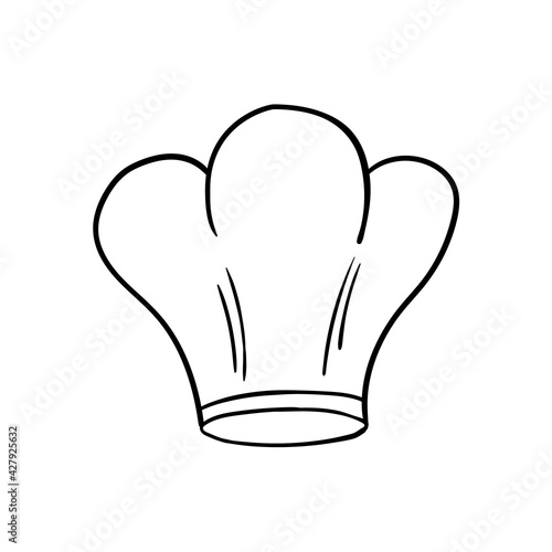 Cook chef hat or cap in outline sketch cartoon style. Coloring vector hand drawn kitchen staff uniform headwear for restaurant or cafe